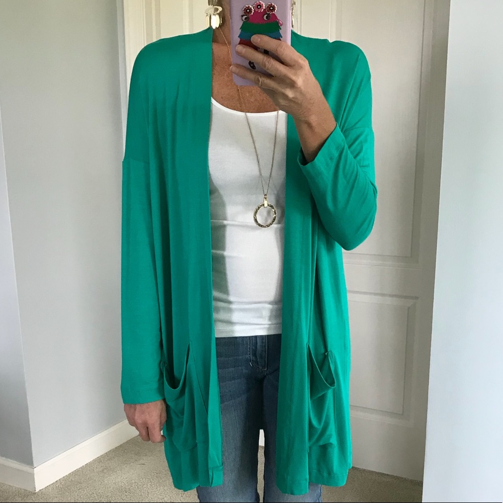 Green Long Open Cardigan - Picture 2 of 7